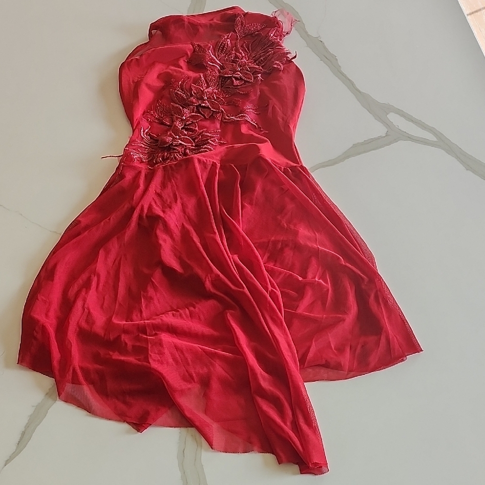 Make A Wish Dance Red Asymmetrical Halter Leotard